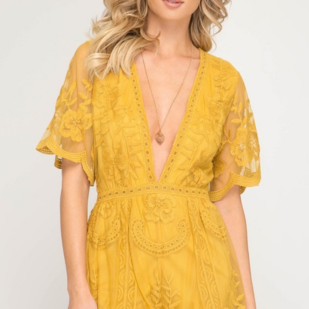 Host pick!!!Mustard Crochet lace romper
